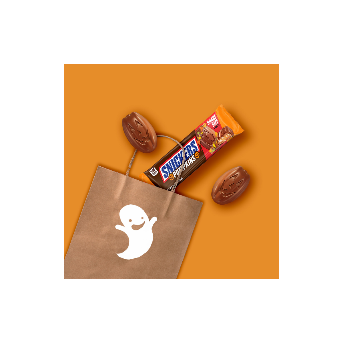 slide 7 of 8, SNICKERS Pumpkins Chocolate Halloween Candy Bars, Share Size, 2.2 Oz Pack, 2.2 oz