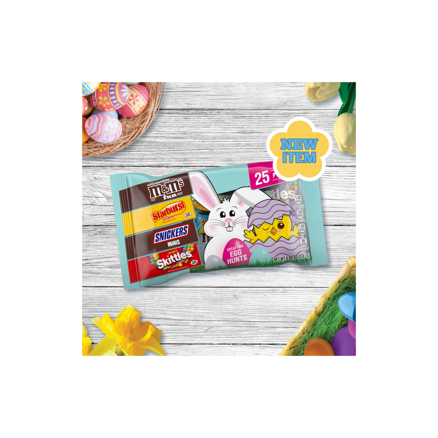 slide 4 of 8, M&M's, Skittles, Snickers & Starburst Easter Basket Stuffers Variety Pack, Bulk Bag - 25 ct, 25 ct