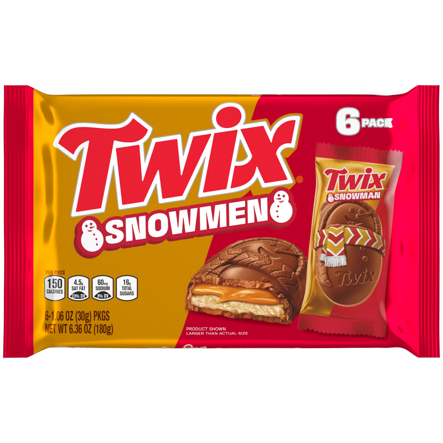slide 2 of 8, TWIX Caramel Cookie Snowmen Christmas Candy Bars -6 Ct Pack, 6 ct