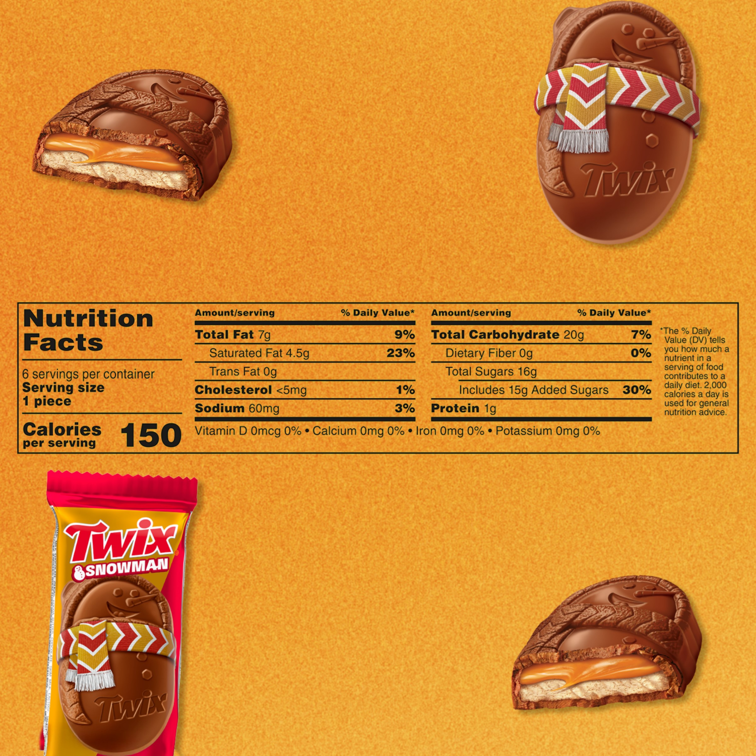 slide 7 of 8, TWIX Caramel Cookie Snowmen Christmas Candy Bars -6 Ct Pack, 6 ct