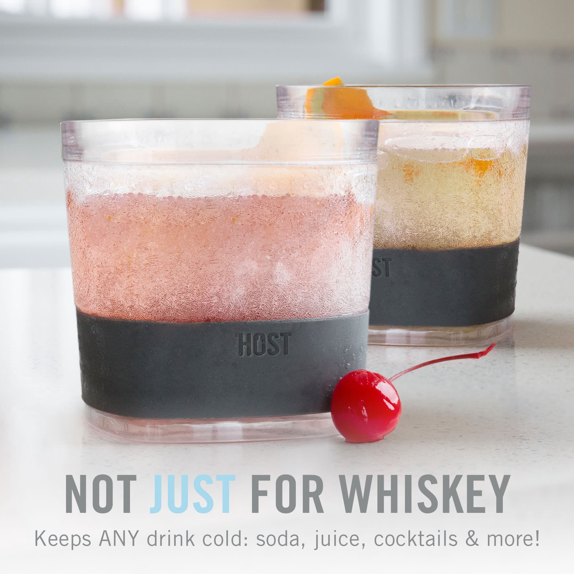 slide 5 of 5, Host Freeze Cooling Cups for Whiskey, Bourbon, and Scotch, Plastic Freezer Gel Chiller Double Wall Tumblers Set of 2, Grey, 2 ct; 18 oz