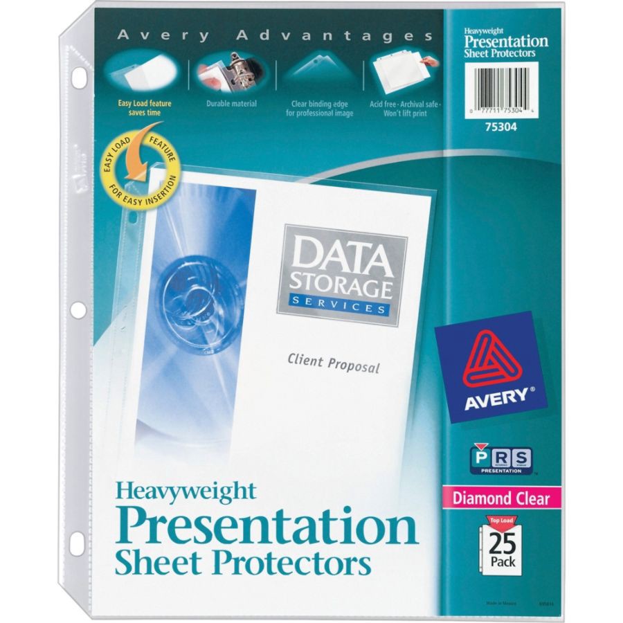 slide 2 of 2, Avery Heavyweight Top-Load Sheet Protectors, 8 1/2'' X 11'', Diamond Clear, Pack Of 25, 25 ct