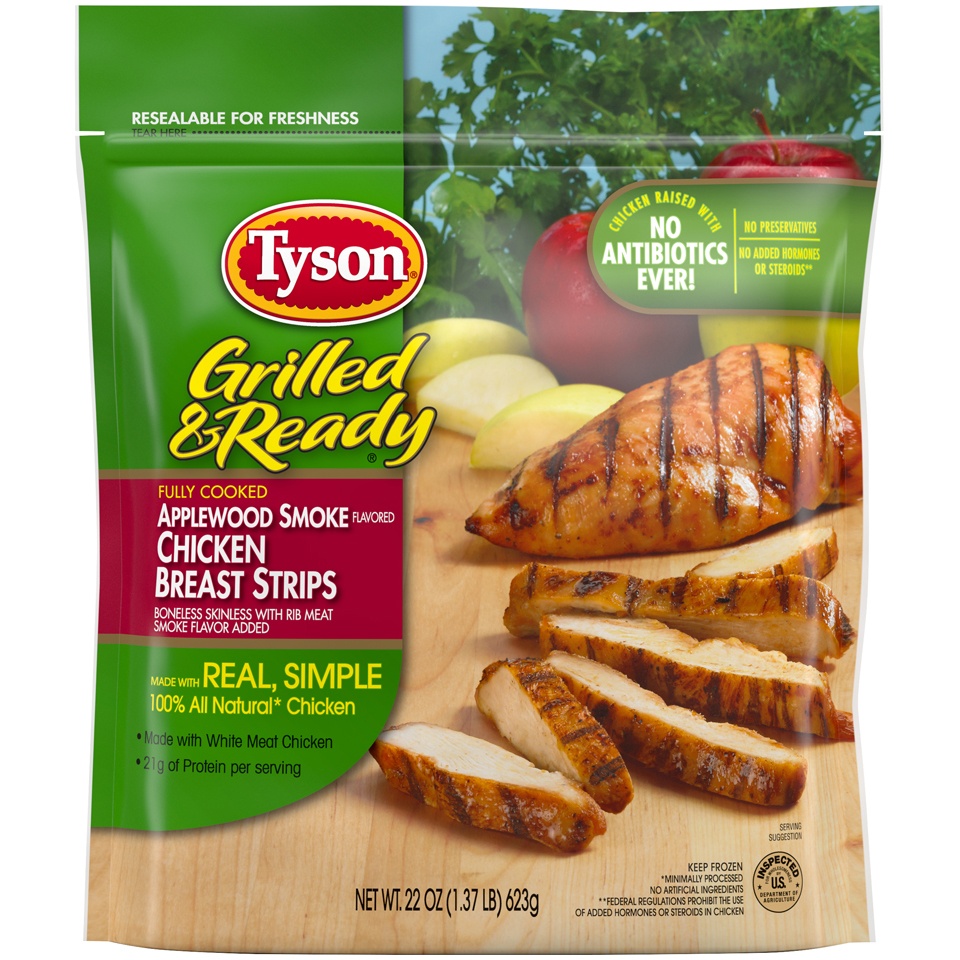 slide 2 of 6, Tyson Grilled & Ready Applewood Smoke Chicken Breast Strips, 22 oz