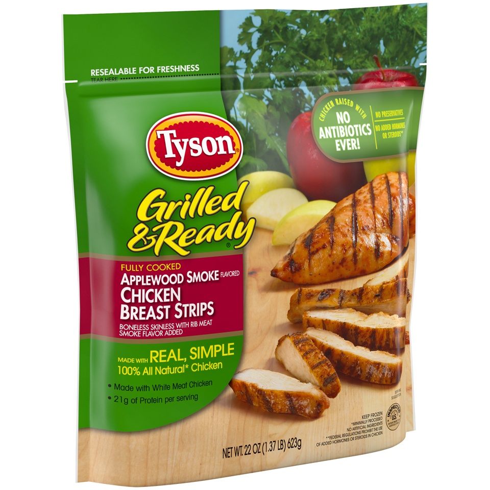 slide 3 of 6, Tyson Grilled & Ready Applewood Smoke Chicken Breast Strips, 22 oz