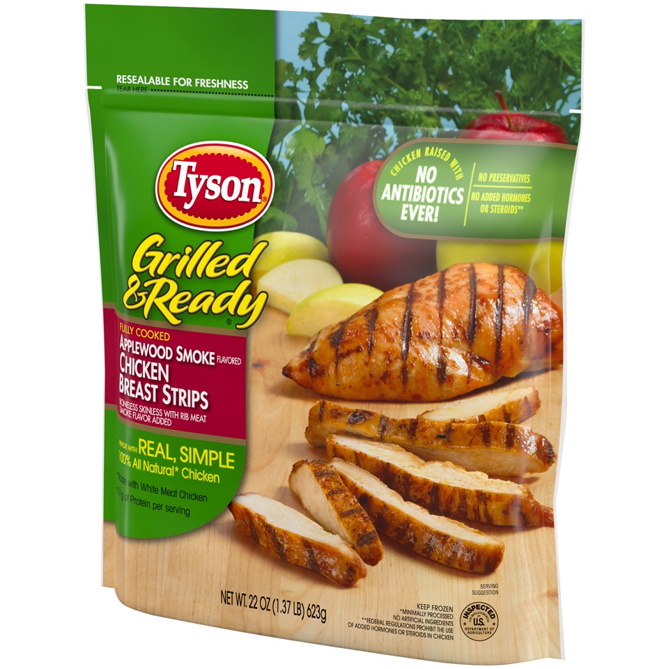 slide 4 of 6, Tyson Grilled & Ready Applewood Smoke Chicken Breast Strips, 22 oz