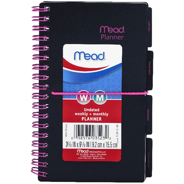 slide 1 of 1, Mead TLD910-10 Undated Weekly/Monthly 6-1/4 x 4-1/4 Poly Planner with Tabs, 1 ct