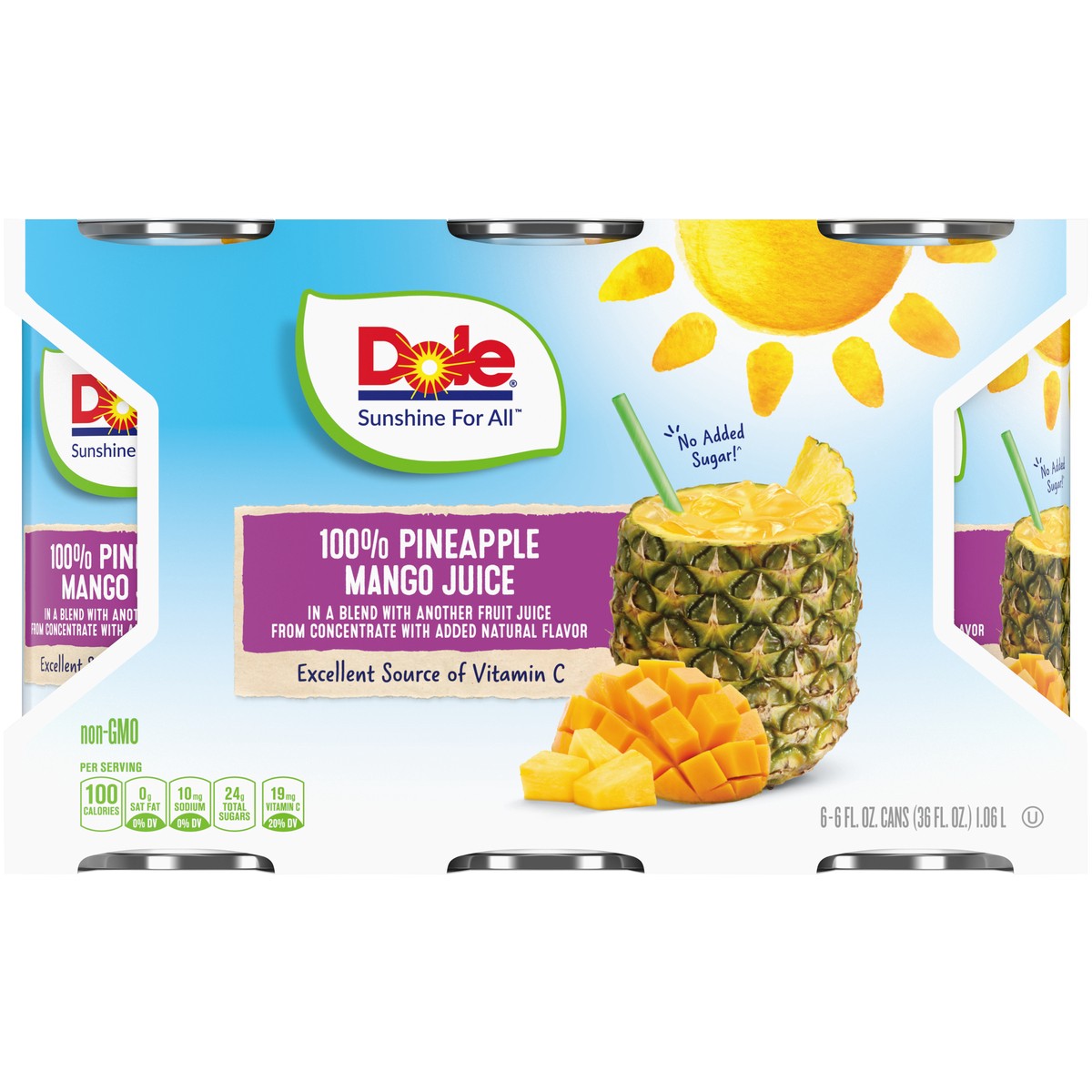 slide 5 of 9, Dole 100% Juice, Pineapple Mango- 6 ct, 6 ct