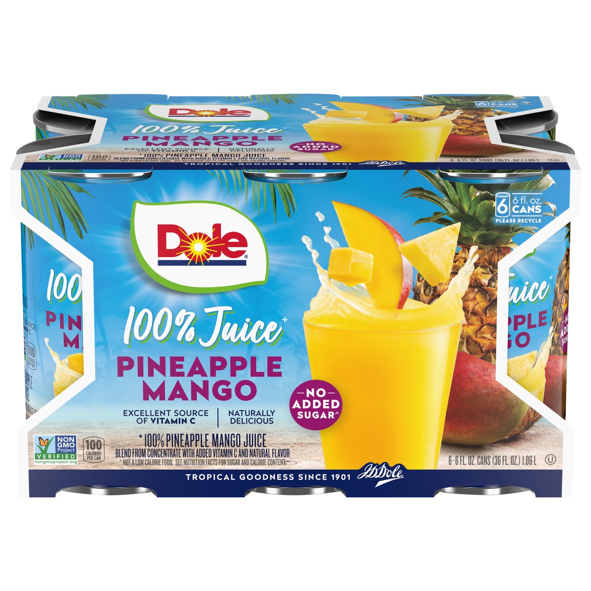 slide 1 of 9, Dole 100% Juice, Pineapple Mango- 6 ct, 6 ct