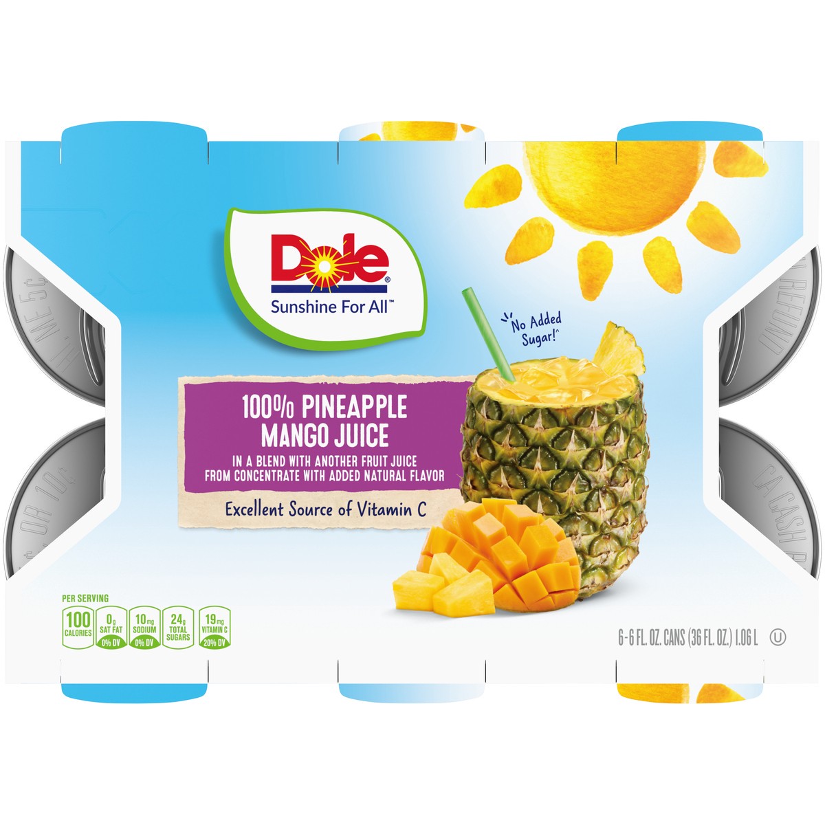 slide 6 of 9, Dole 100% Juice, Pineapple Mango- 6 ct, 6 ct