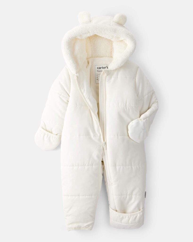 slide 3 of 4, Carter's Baby Girl 1-Piece Bear Ears Hooded Pram Snowsuit - Cream Cream 12M, 1 ct