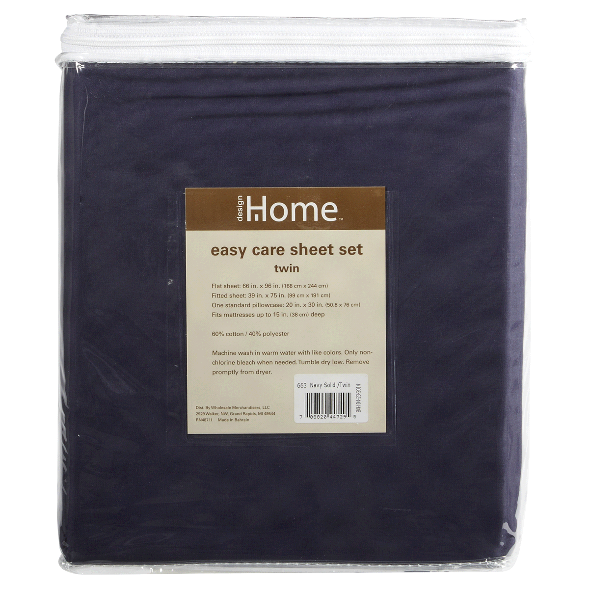 slide 2 of 2, Home Sheet Set 250TC Cotton, Twin, Navy Blue, Twin Size