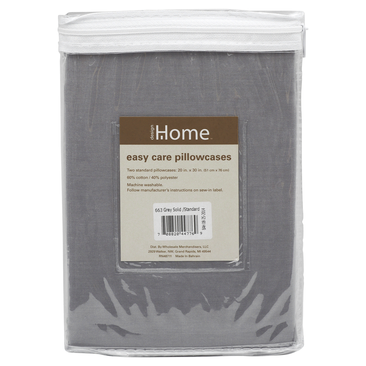 slide 2 of 2, Home Pillowcases 250TC Cotton, Standard, Grey, 1 pc