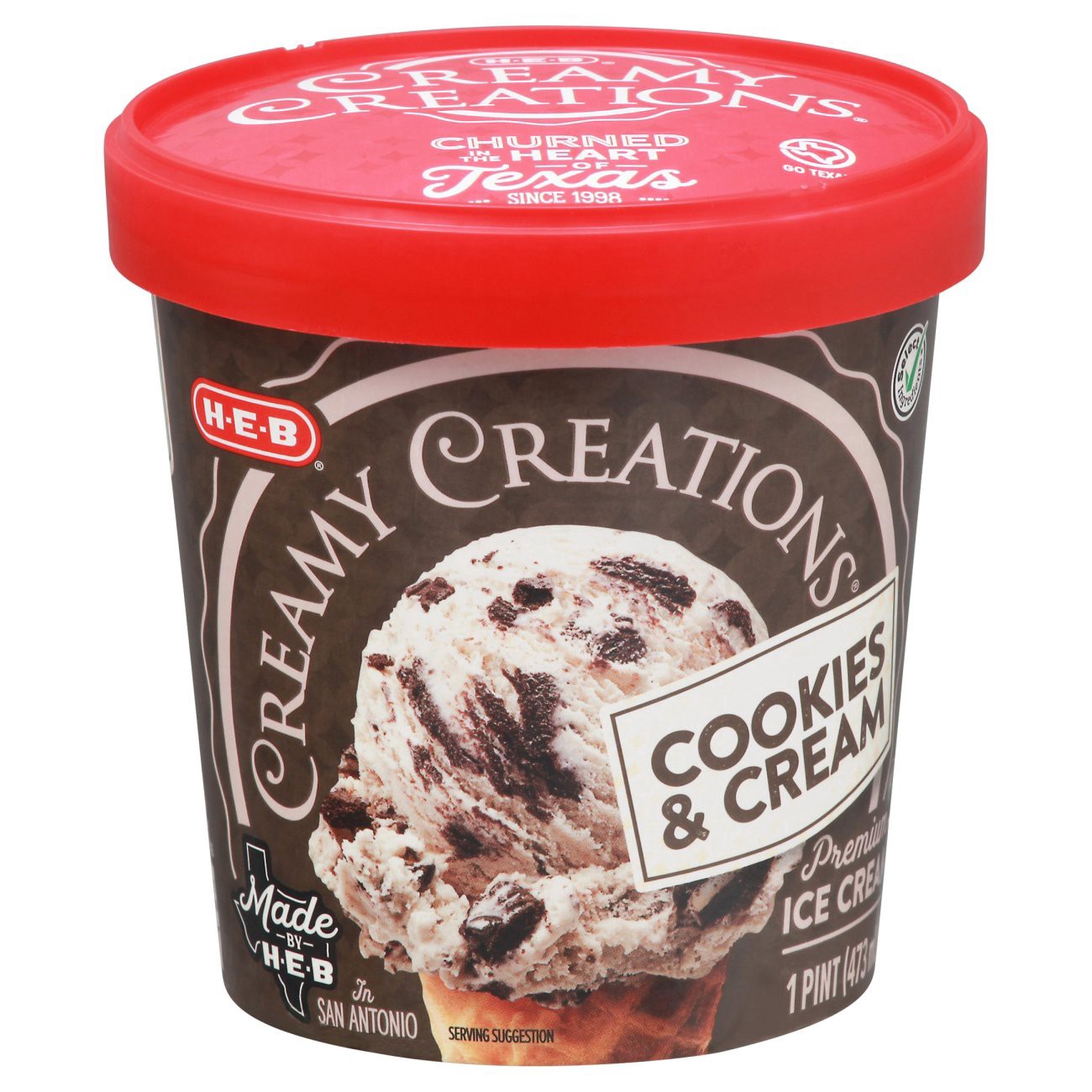 slide 1 of 1, H-E-B Creamy Creations Cookies n Cream Ice Cream, 1 pint