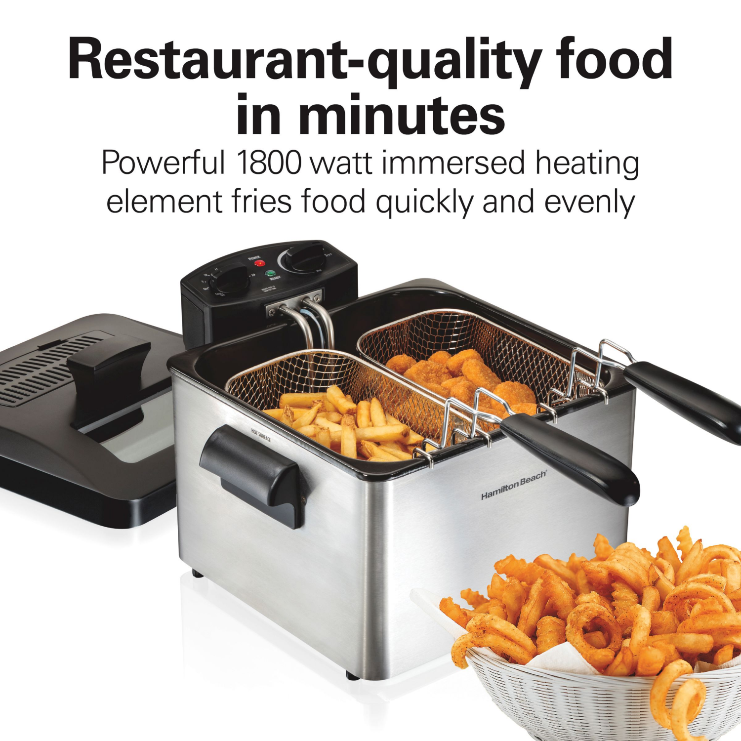 slide 4 of 4, Hamilton Beach Triple Basket Deep Fryer - Stainless Steel 35034, 2.8 liter