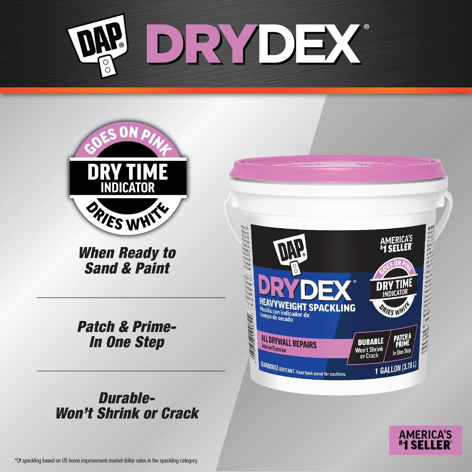 slide 2 of 6, DAP DryDex White Interior/Exterior Color-Changing , Spackling 1 Gallon(s), 1 ct