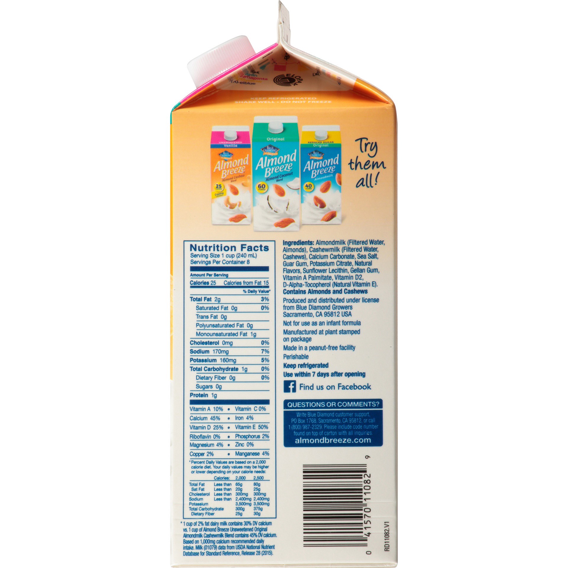 slide 4 of 8, Almond Breeze Original Unswtn Almnd Cshw Blend Milk, 64 oz