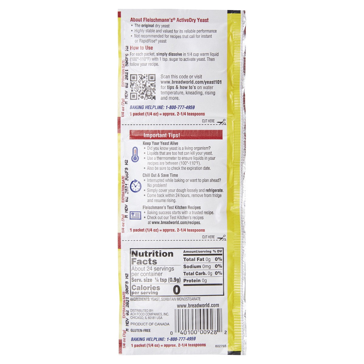 slide 2 of 2, Fleischmann's ActiveDry Original Yeast 3-0.25 oz. Packets, 3 ct