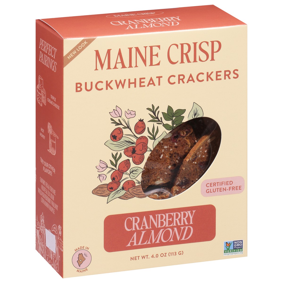 slide 5 of 9, Maine Crisp Cranberry Almond Buckwhat Crisp Crackers, 4 oz
