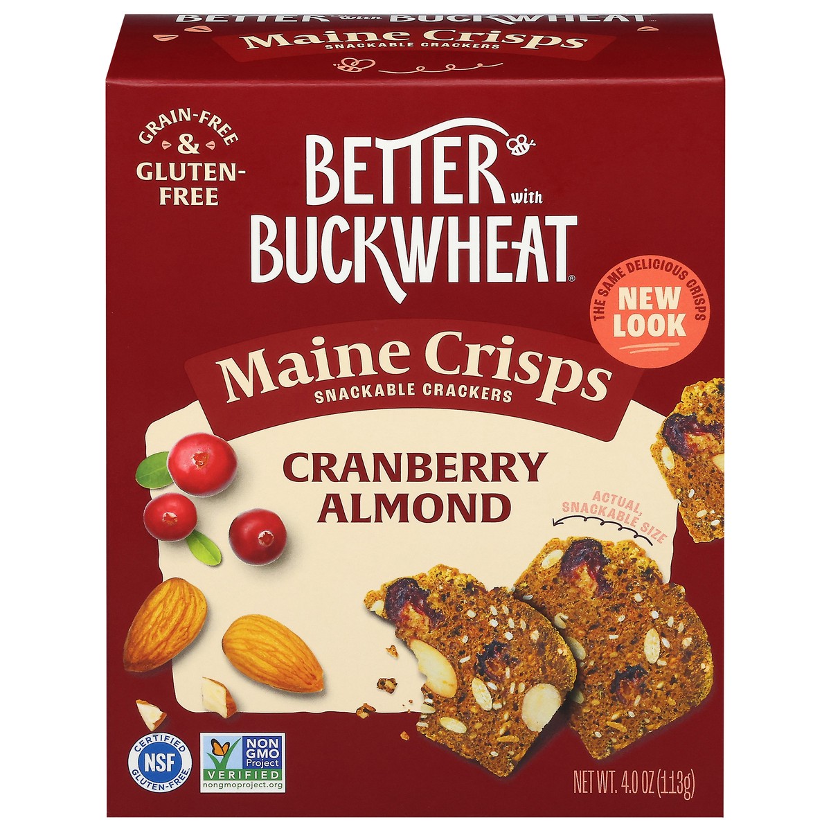 slide 1 of 9, Maine Crisp Cranberry Almond Buckwheat Crackers 4 oz, 4 oz