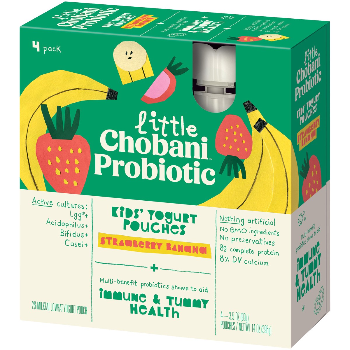 slide 2 of 14, Little Chobani Probiotic Strawberry Banana Yogurt Pouches 3.5oz 4-pack, 14 oz