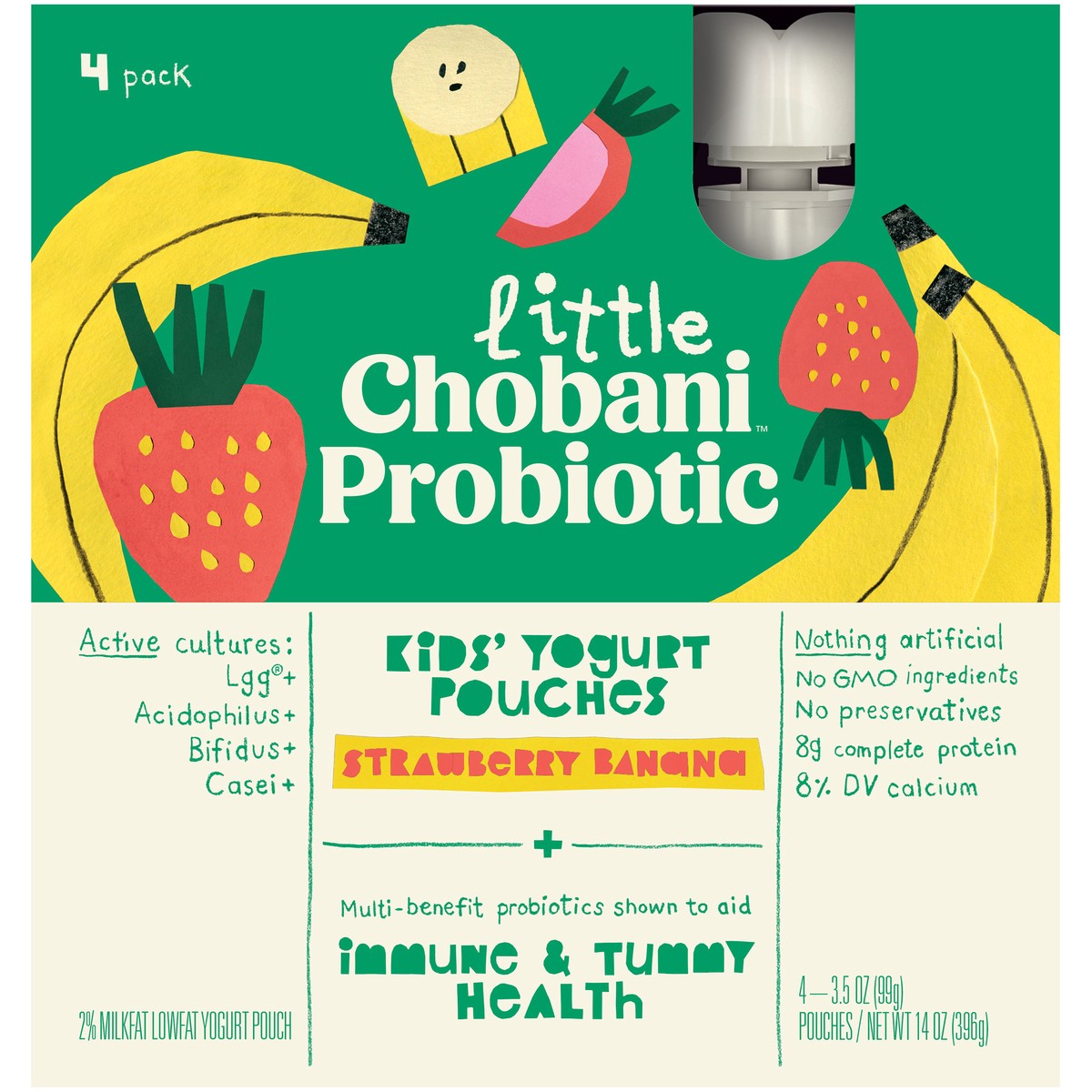 slide 4 of 14, Little Chobani Probiotic Strawberry Banana Yogurt Pouches 3.5oz 4-pack, 14 oz