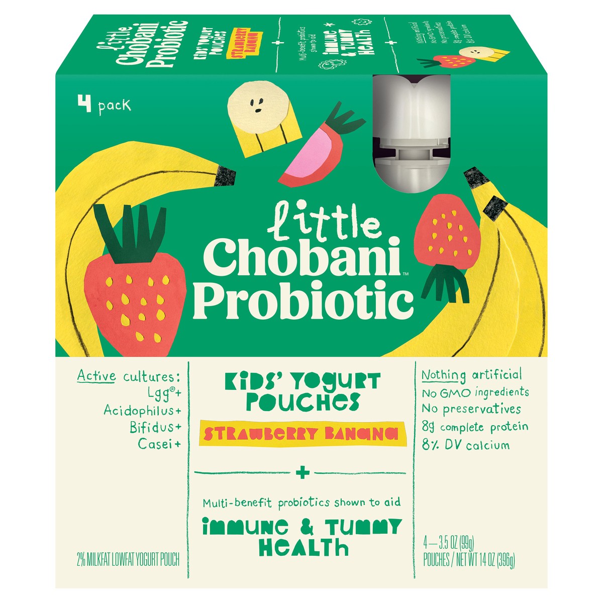 slide 8 of 14, Little Chobani Probiotic Strawberry Banana Yogurt Pouches 3.5oz 4-pack, 14 oz