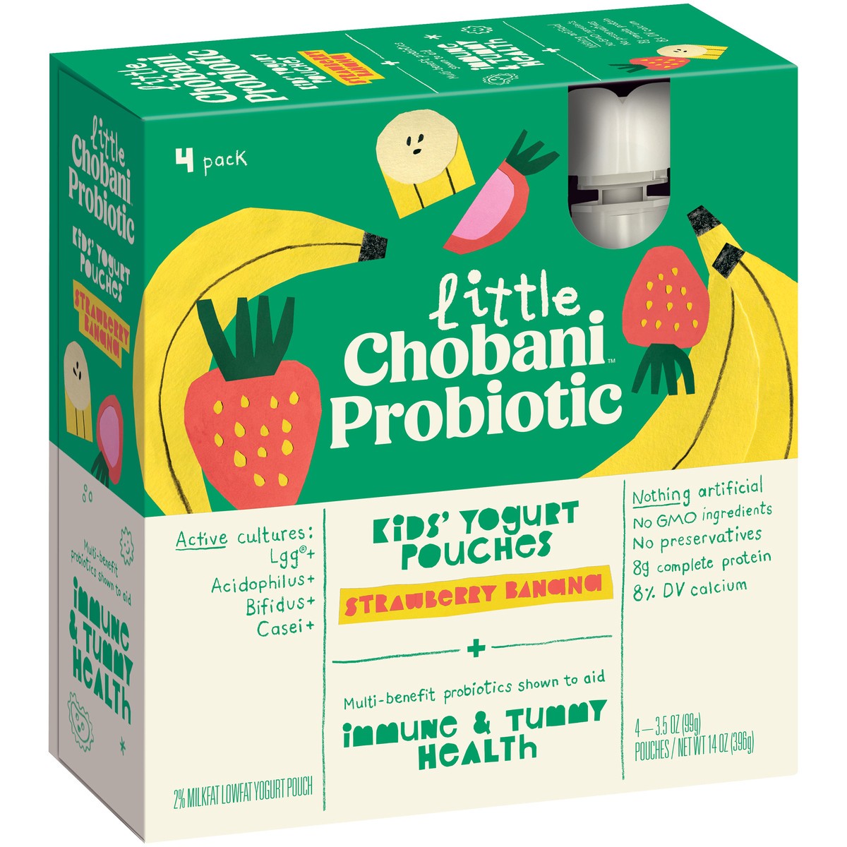 slide 10 of 14, Little Chobani Probiotic Strawberry Banana Yogurt Pouches 3.5oz 4-pack, 14 oz