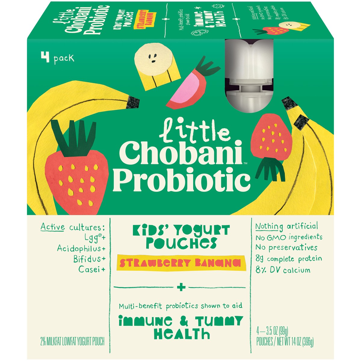 slide 1 of 14, Little Chobani Probiotic Strawberry Banana Yogurt Pouches 3.5oz 4-pack, 14 oz