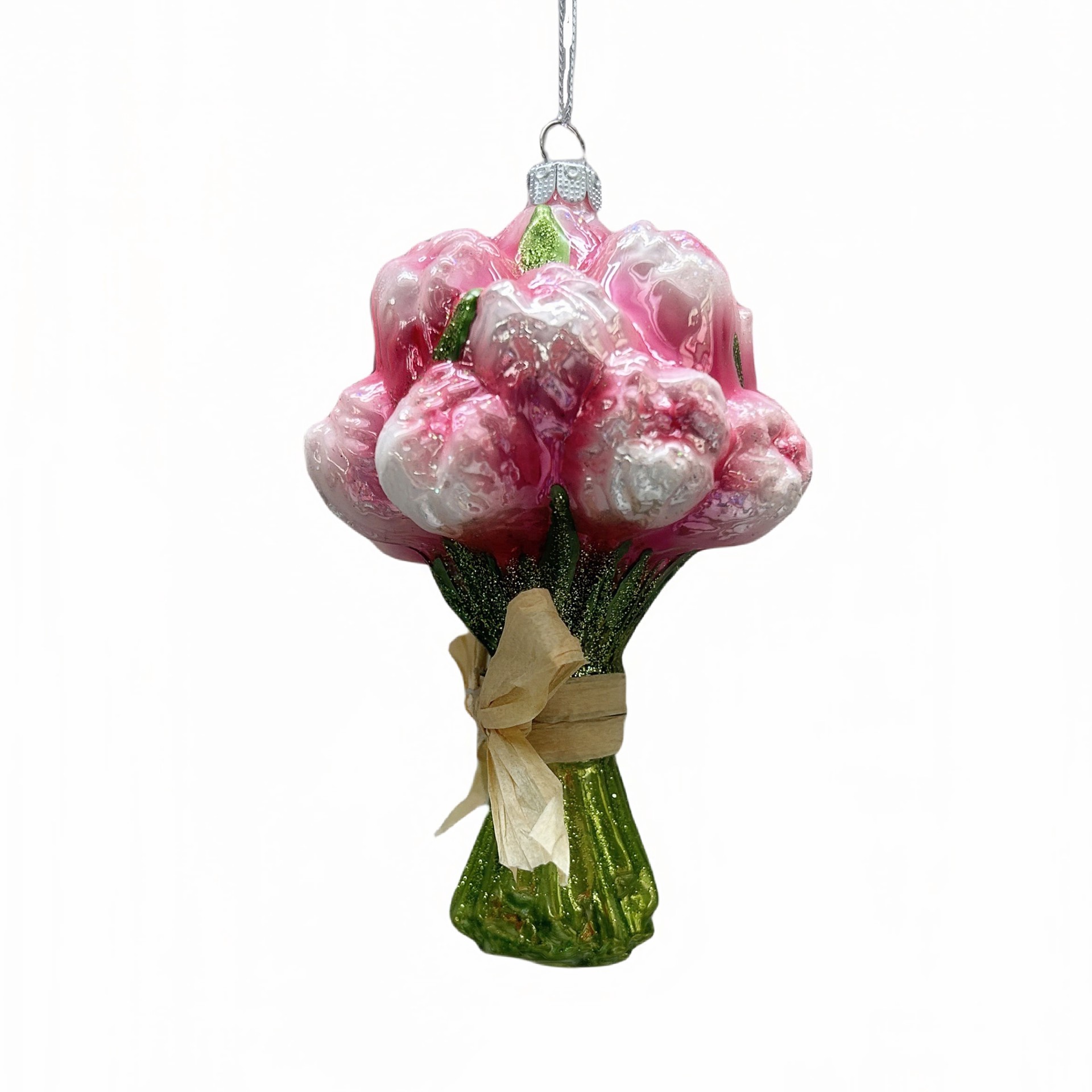 slide 2 of 3, 5.25" Pink Tulip Bouquet Glass Ornament By Ashland, 3.5 in x 3.25 in x 5.25 in