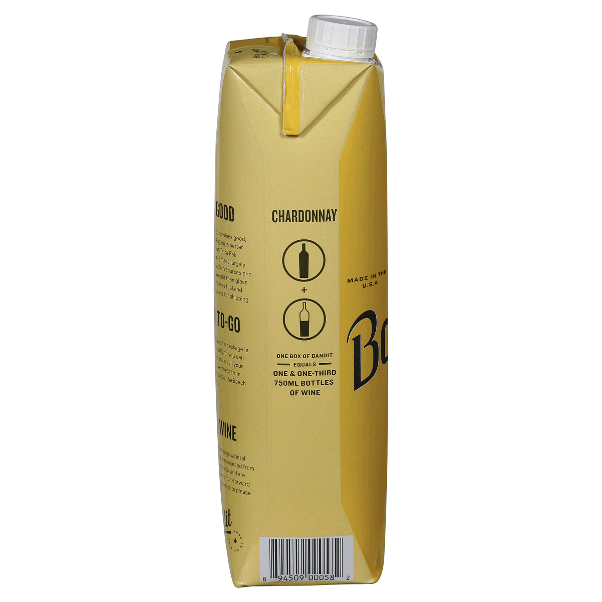 slide 3 of 4, Bandit Chardonnay California White Wine, 1 L Tetra Pak Box Wine, 13.3% ABV, 1 liter