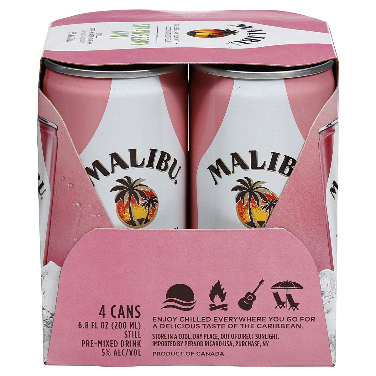 slide 4 of 7, Malibu Strawberry Kiwi Pre-Mixed Drink, 4 ct; 6.8 fl oz
