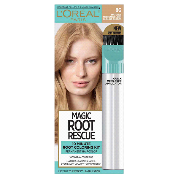 slide 1 of 1, L'Oréal Magic Root Rescue 10 Minute Root Hair Coloring Kit, 8G Medium Golden Brown, 8 gram