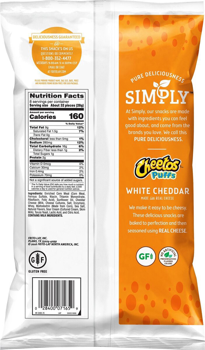 slide 3 of 3, Cheetos Cheese Flavored Snacks, White Cheddar Puffs, 8 oz