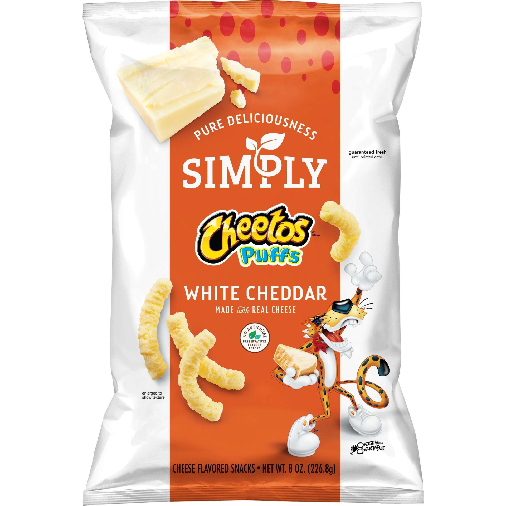 slide 1 of 5, Cheetos Cheese Flavored Snacks White Cheddar Puffs, 8 oz
