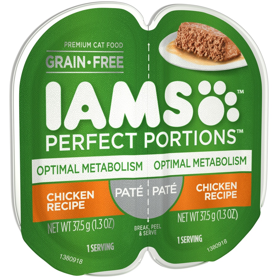 slide 2 of 9, IAMS PERFECT PORTIONS Optimal Metabolism Adult Grain Free* Wet Cat Food Paté, Chicken Recipe, (24) Easy Peel Twin-Pack Trays, 2.6 oz