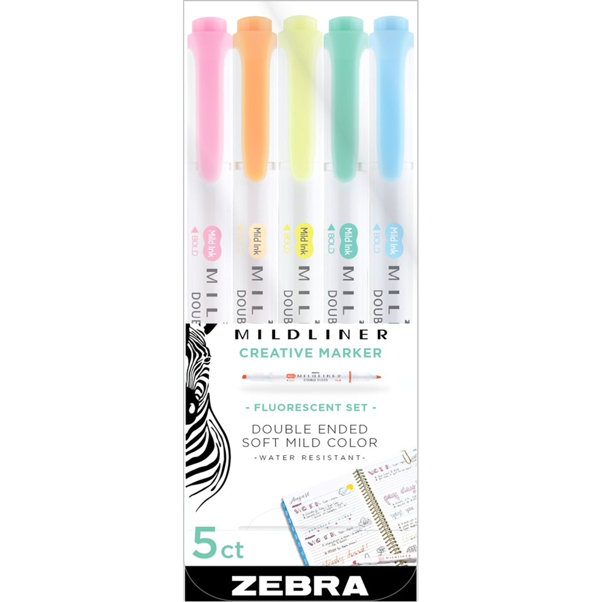 slide 1 of 1, Zebra Mildliner Double Ended Highlighter Asst, 5 ct