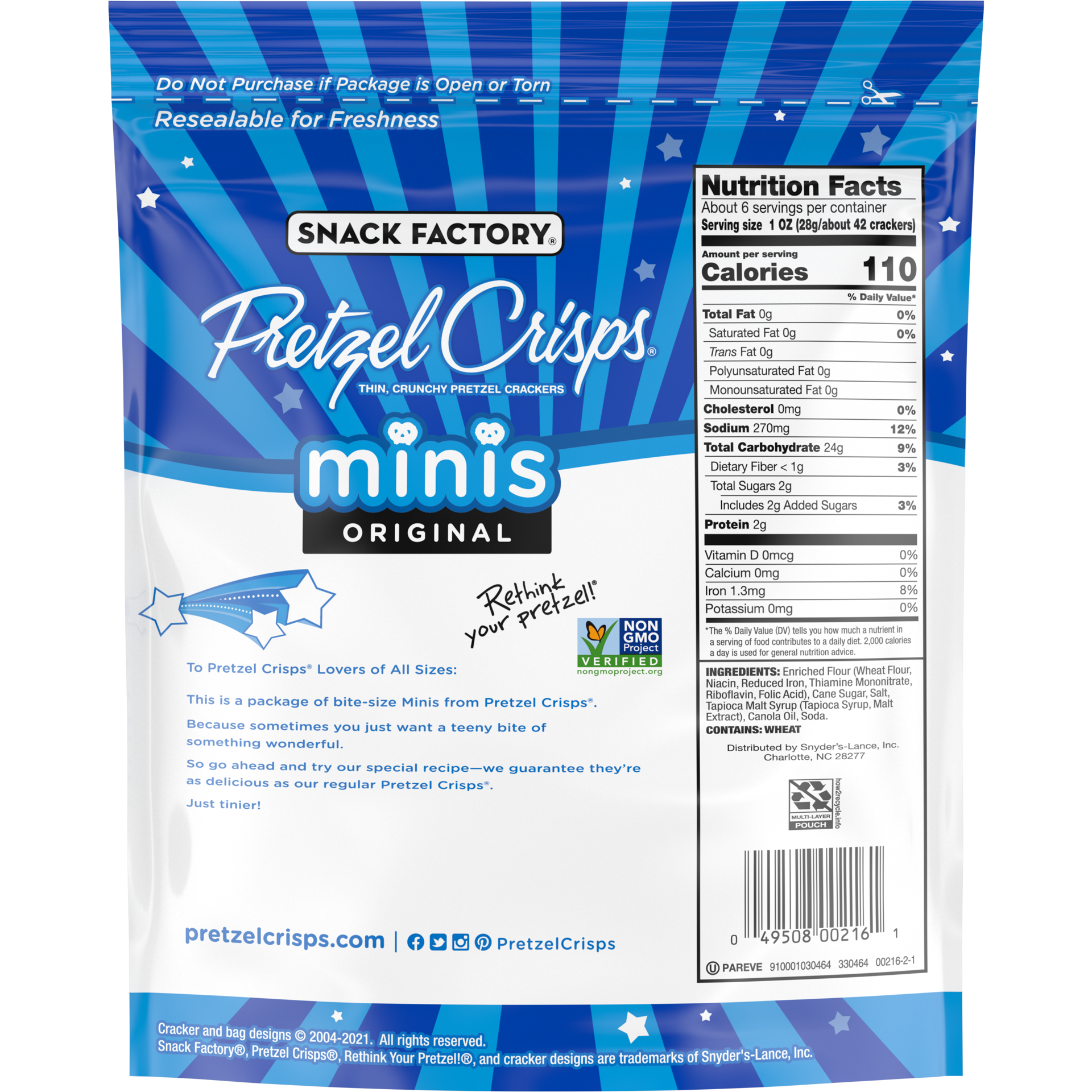 slide 3 of 5, Snack Factory Original Minis Pretzel Crisps, 6.2 oz