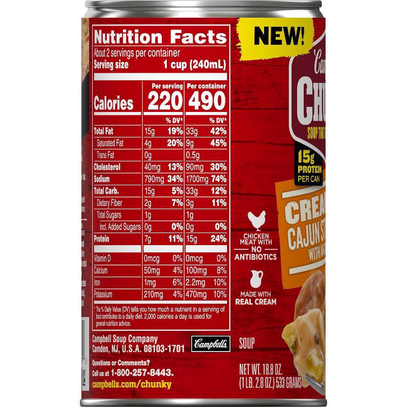 slide 2 of 6, Campbell's Creamy Cajun Style Chicken Alfredo Soup, 18.800 oz