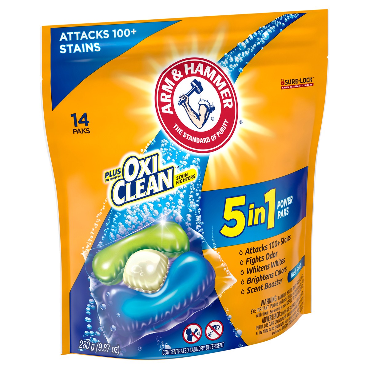 slide 7 of 8, ARM & HAMMER plus OxiClean 5-in-1 Power Paks, 14 Count, 9.87 oz