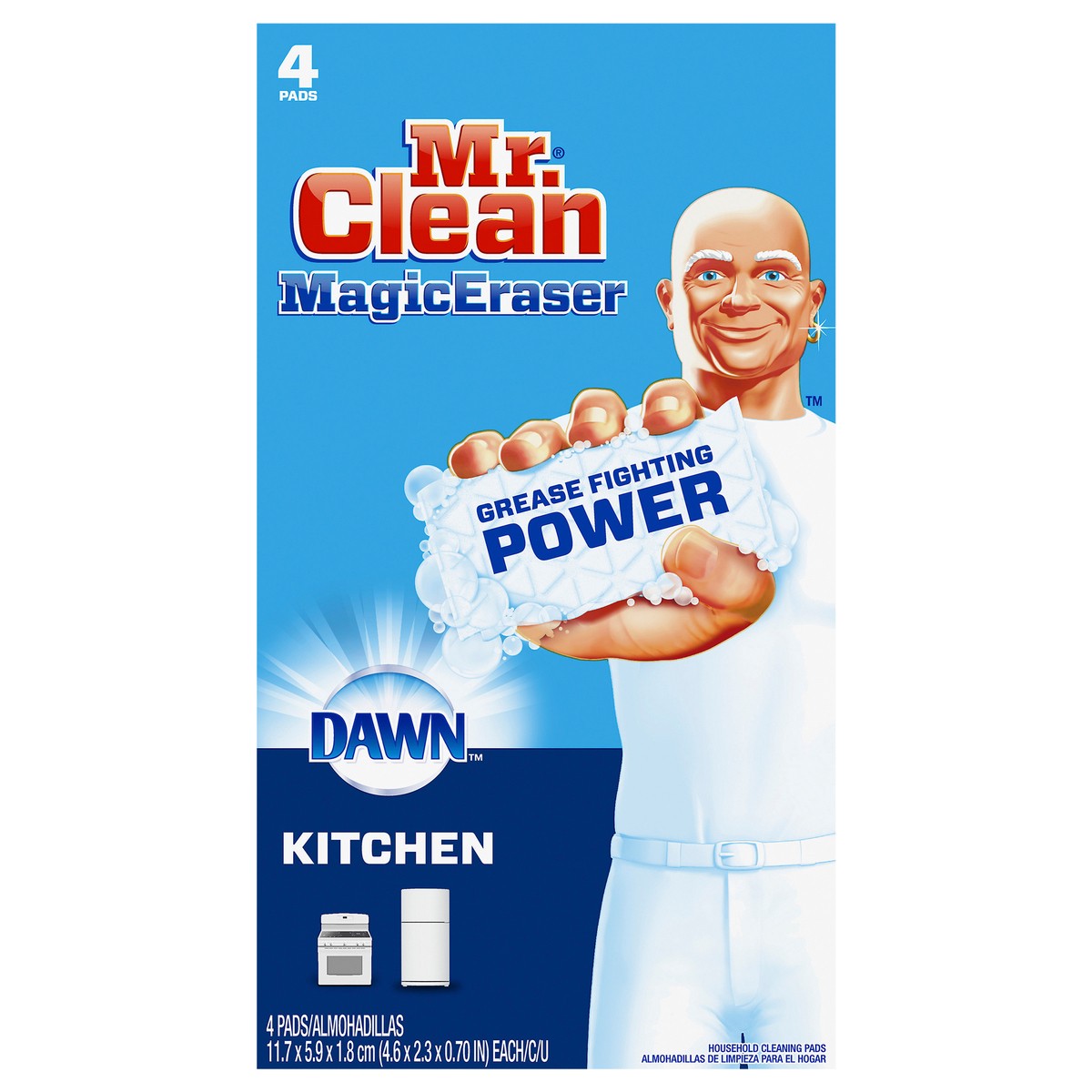 slide 1 of 10, Mr. Clean Magic Eraser Kitchen with Dawn, Cleaning Pads with Durafoam, 4 count, 4 ct