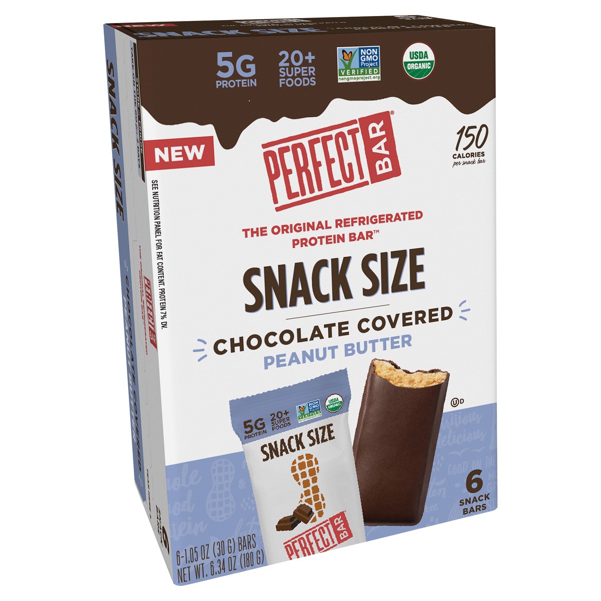 slide 7 of 9, Perfect Bar Mini Gluten-Free Chocolate Covered Peanut Butter Protein Bar, 6 count, 1.05 oz, 6 ct