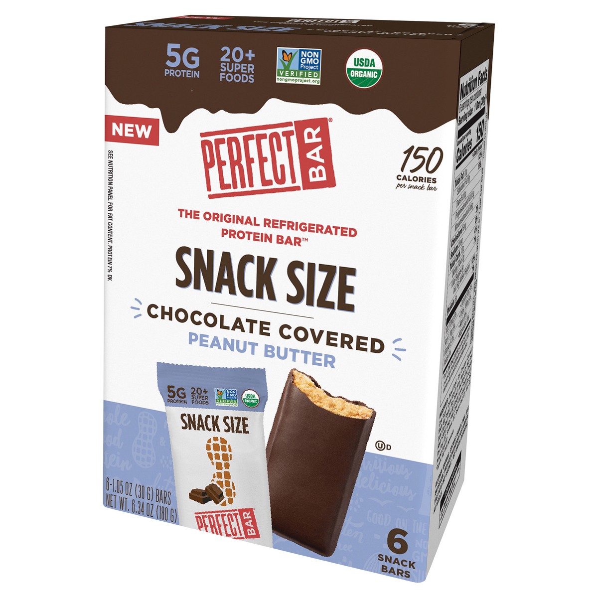 slide 5 of 9, Perfect Bar Mini Gluten-Free Chocolate Covered Peanut Butter Protein Bar, 6 count, 1.05 oz, 6 ct