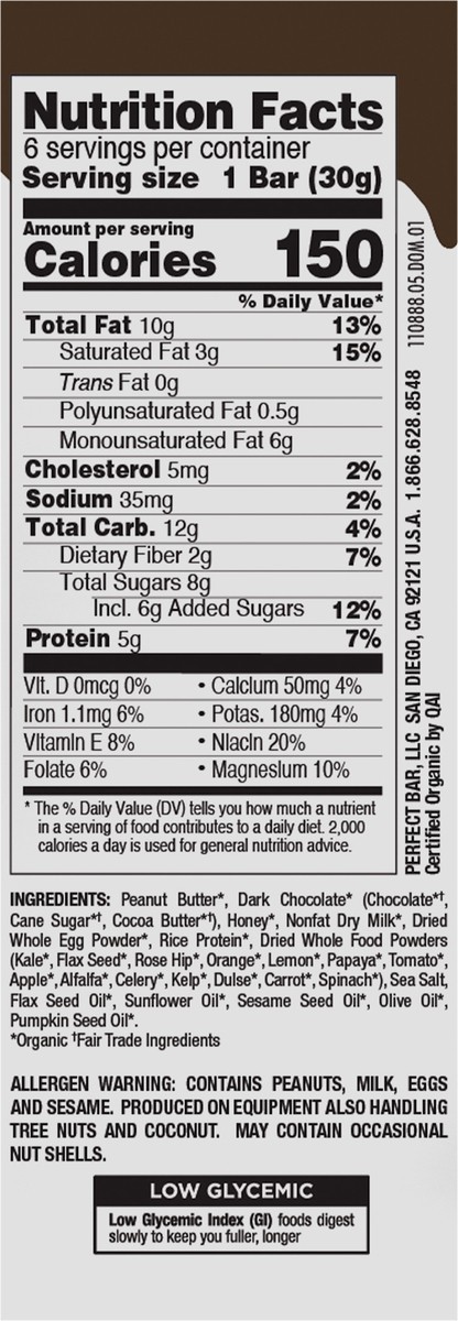 slide 2 of 9, Perfect Bar Mini Gluten-Free Chocolate Covered Peanut Butter Protein Bar, 6 count, 1.05 oz, 6 ct