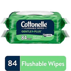 Cottonelle Gentleplus Flushable Wipes With Aloe & Vitamin E - 2 Flip-Top Packs, 42 Count
