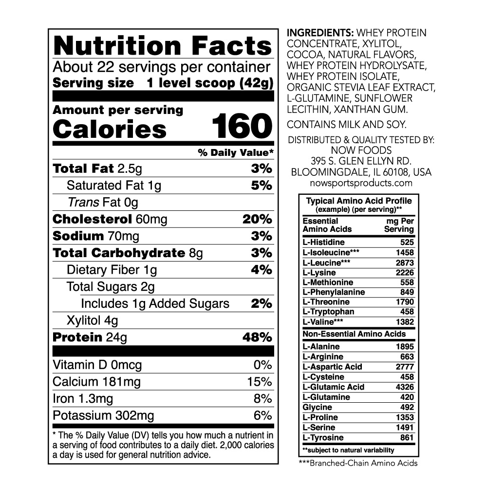 slide 2 of 2, NOW Sports Nutrition, Whey Protein With BCAAs, Creamy Chocolate Powder, 2.4 lb