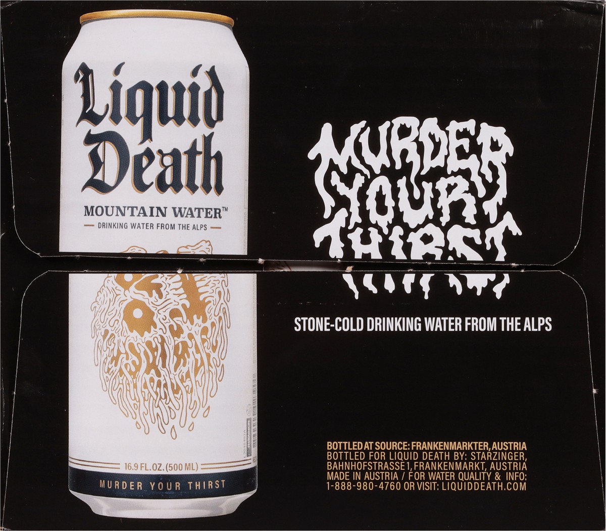 slide 7 of 8, Liquid Death Mountain Water, 16.9 oz Cans (12-Pack), 202.8 oz