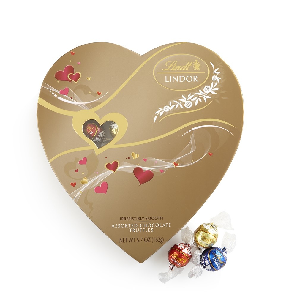 slide 1 of 3, Lindt Lindor Assorted Chocolate Truffles Valentine Heart, 5.7 oz