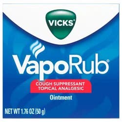Vicks VapoRub, Original, Cough Suppressant, Topical Chest Rub & Analgesic Ointment, Medicated Vicks Vapors, Relief from Cough Due to Cold, Aches & Pains, 1.76oz