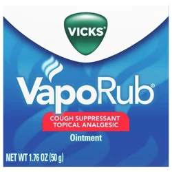 Vicks VapoRub, Original, Cough Suppressant, Topical Chest Rub & Analgesic Ointment, Medicated Vicks Vapors, Relief from Cough Due to Cold, Aches & Pains, 1.76oz