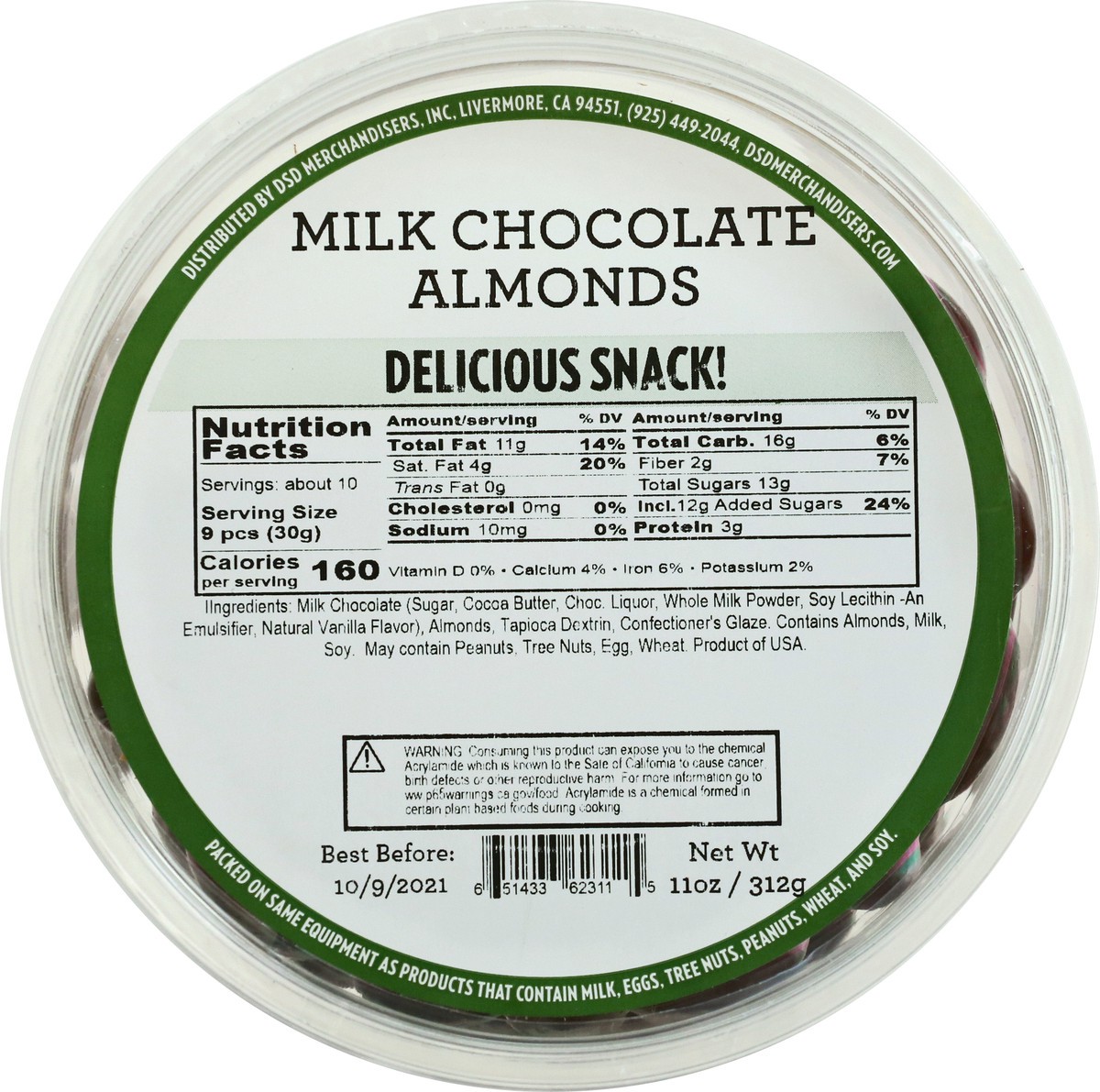 slide 9 of 13, DSD Merchandisers Milk Chocolate Almonds - 11 oz, per lb